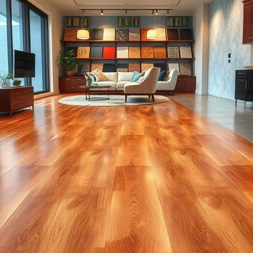 Polished hardwood and modern tile flooring blend in a stylish Newcastle showroom showcasing quality craftsmanship.