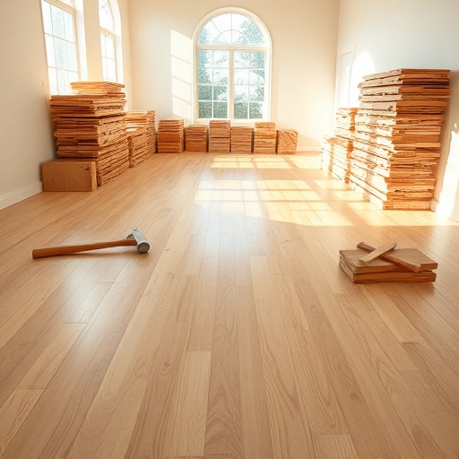 Hardwood floor removal and disposal in Oklahoma City featuring new flooring, natural light, and tools for a professional finish.