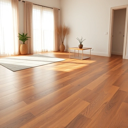 Solid hardwood floor installation in Oklahoma City showcases polished oak with intricate grain patterns and natural light.