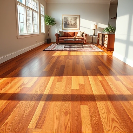 Completed hardwood flooring installation in Nicoma Park, OK, showcasing polished wood, elegant baseboards, and natural light.