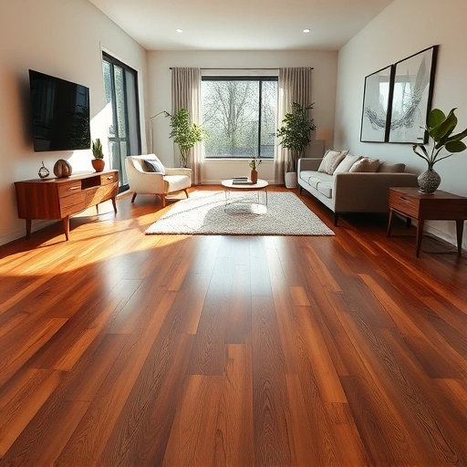 Hardwood floor replacement in a modern Oklahoma City living room with polished planks and elegant decor.