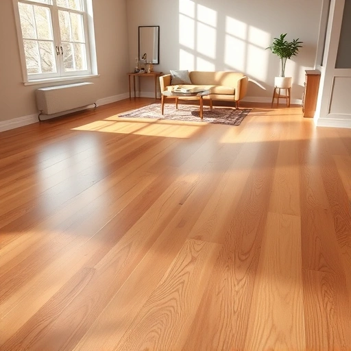 Polished oak hardwood floor refinishing in Oklahoma City with warm tones and natural light highlights.