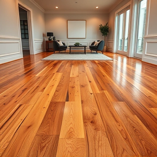 Beautiful hardwood flooring installation in a spacious room with polished finish and elegant baseboards in Blanchard OK.