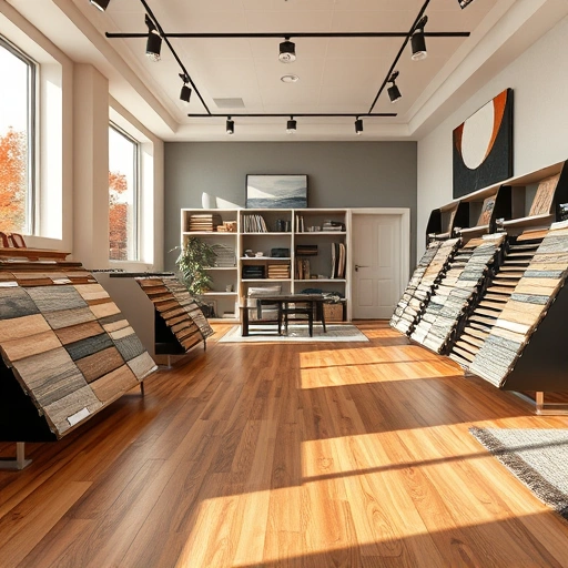 Showroom display of diverse flooring options including wood, tile, and laminate in Edmond, OK, with elegant decor.