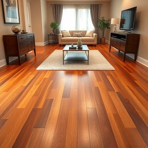 Beautiful hardwood floor installation in Slaughterville, OK, featuring rich grain, elegant baseboards, and warm ambiance.