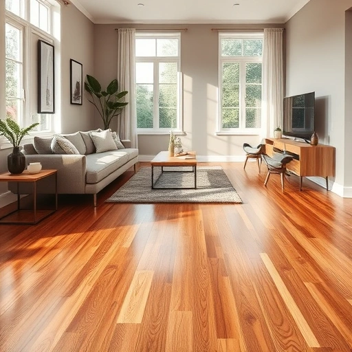 Stylish living room in Del City OK with rich hardwood flooring, modern furniture, and soft natural light ambiance.