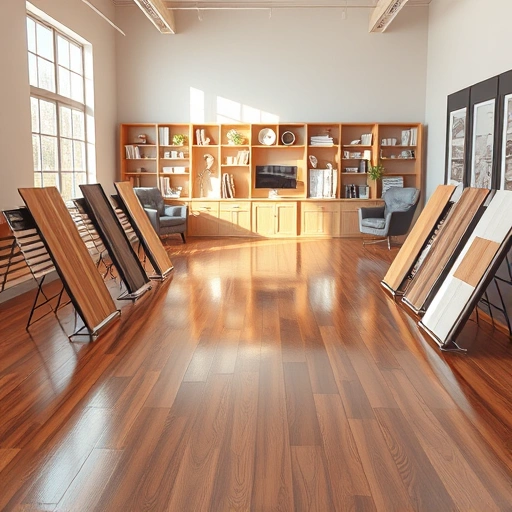 Modern flooring showroom in Arcadia OK featuring polished wood floors and diverse samples for residential and commercial clients.