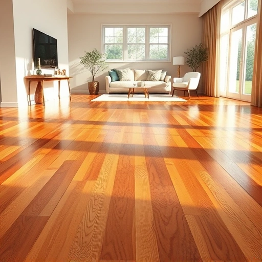Polished hardwood floor installation in a modern Valley Brook interior with natural light and minimal decor.