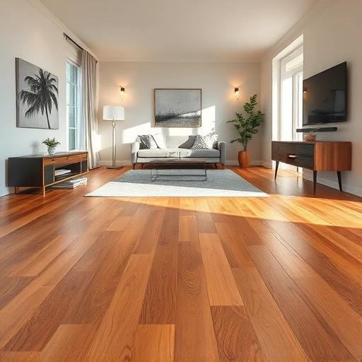 Completed hardwood floor replacement in Oklahoma City with warm tones, elegant decor, and polished craftsmanship.