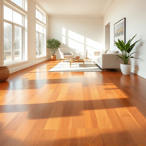 Stunning hardwood floor installation in Choctaw OK with rich tones, glossy finish, and elegant decor in a modern living space.