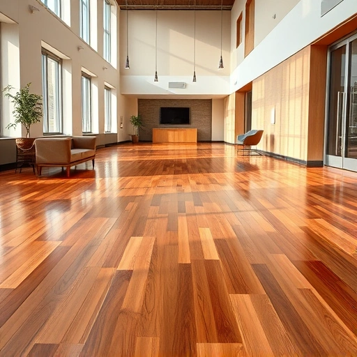 Completed flooring project at Tinker AFB, OK featuring polished hardwood in a spacious, well-lit room with modern design.