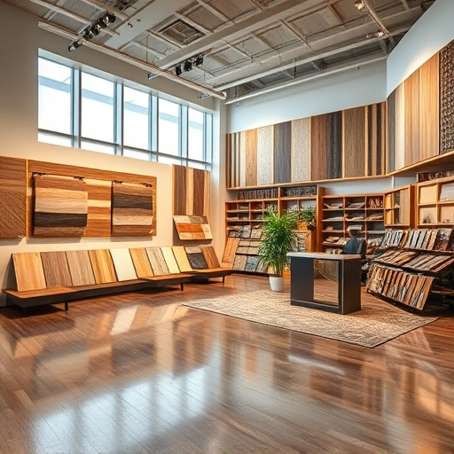 Spacious flooring showroom in Lexington OK with hardwood and tile options, bright lighting, and modern consultation area.