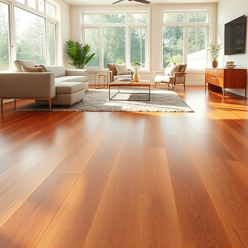 Flawlessly completed hardwood flooring in Valley Brook, OK, with modern furniture and natural light ambiance.