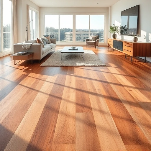 Completed flooring installation in Washington OK featuring rich mahogany and oak textures in a spacious well-lit room.