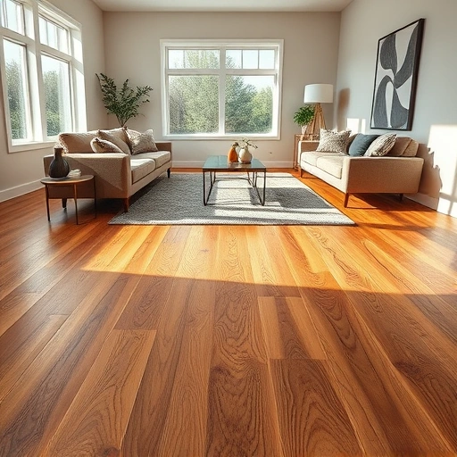 Modern living room in Ardmore OK with rich wooden flooring, sleek furniture, and soft natural lighting.