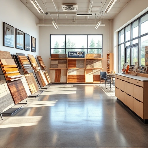 Showroom in Mustang OK showcasing diverse high-quality flooring options with elegant displays and warm lighting.