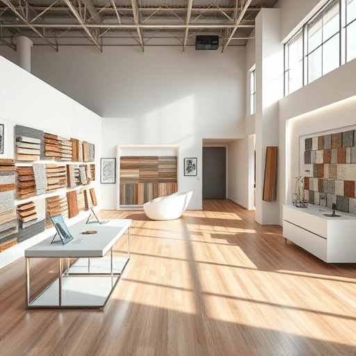 Elegant showroom in Noble, OK featuring polished hardwood, carpets, and tiles under natural light and modern design.