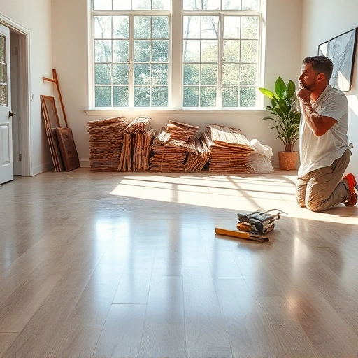 Hardwood floor removal and disposal in Oklahoma City with a clean space and neatly stacked remnants in the background.