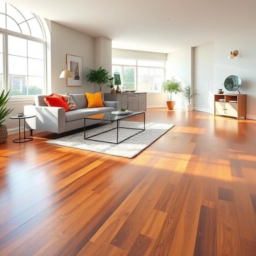 Modern living room in Oklahoma City with polished hardwood floors, stylish furniture, and elegant decor elements.