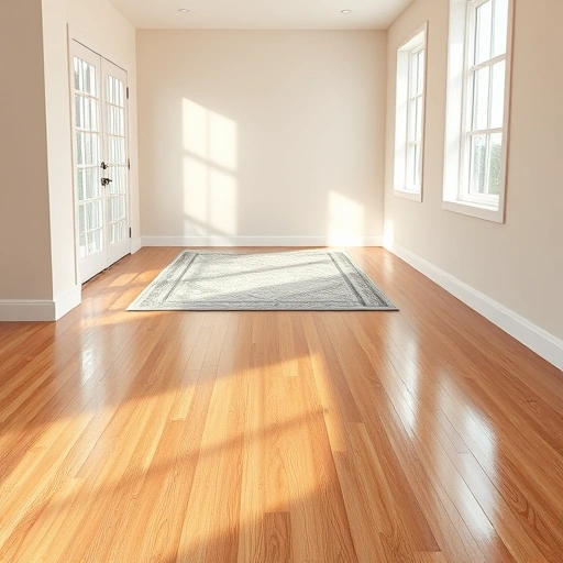Spacious room with polished hardwood flooring, natural light, neutral walls, and stylish area rug in Oklahoma City.
