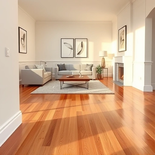 Completed baseboard removal and reinstallation in a modern living room with polished hardwood floors in Oklahoma City.