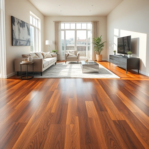 Engineered hardwood floor installation in a stylishly furnished room in Oklahoma City with rich wood grain and natural lighting.