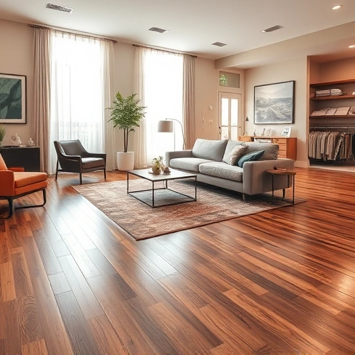 Beautifully designed living room in Del City, OK with polished hardwood floors and modern decor, showcasing flooring options.