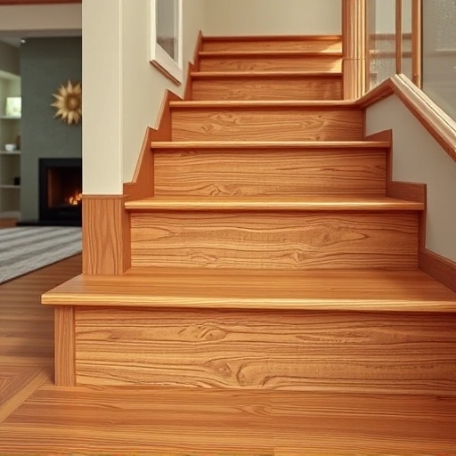 Hardwood stair nosing installation in Oklahoma City showcasing detailed wood grain, polished finish, and elegant staircase design.