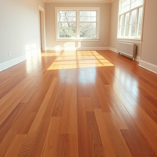 Beautiful hardwood flooring installation in Slaughterville OK showcasing rich tones and glossy finish in a spacious setting.