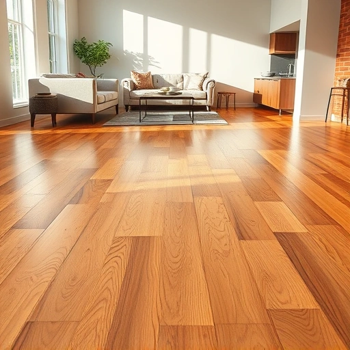 Hardwood floor repair in Oklahoma City showcasing gleaming planks and a modern living room with elegant decor.
