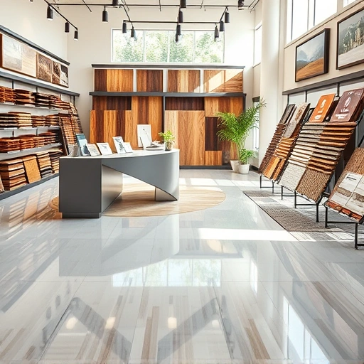 Showroom in Shawnee, OK showcases diverse flooring options with polished floors and stylish displays in a welcoming atmosphere.