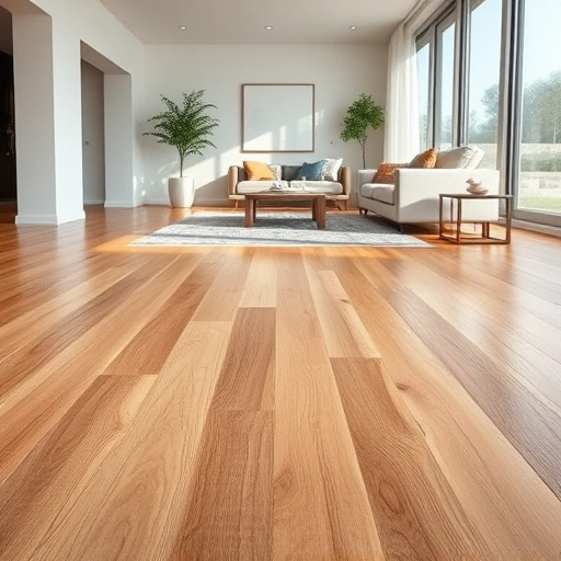 Close-up of expertly completed hardwood subfloor repair in modern living room with rich wood grain and seamless finish.
