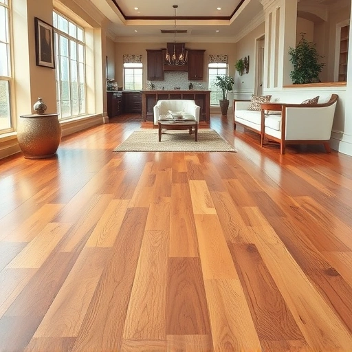Luxurious hardwood flooring installation in a modern Yukon, OK interior with warm tones and elegant decor.