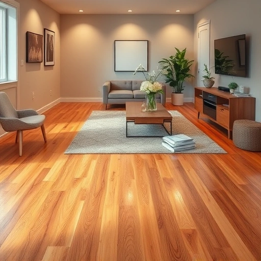 Beautifully finished hardwood floor in a modern living room with elegant decor and warm ambient lighting.