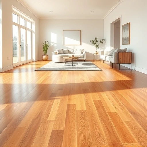 Polished hardwood flooring in Del City, OK, shown from low angle with elegant baseboards and natural light ambiance.