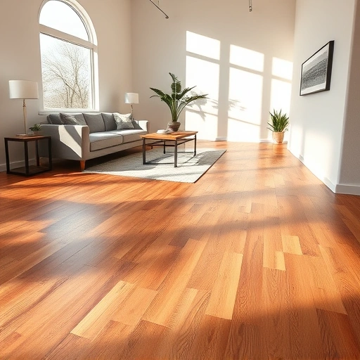 Spacious living room in Warr Acres OK with gleaming hardwood floors and modern furniture in neutral tones