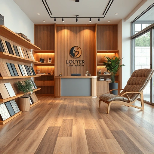 Elegant flooring display area in Luther, OK showcasing hardwood, laminate, and tile samples with ambient lighting.