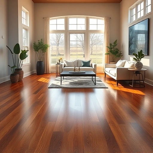 Polished hardwood flooring installation in Wellston, OK with warm hues, stylish furniture, and natural light ambiance.