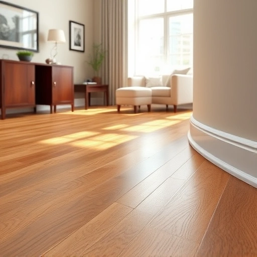 Completed quarter round installation with polished hardwood floors in a stylish Oklahoma City room.