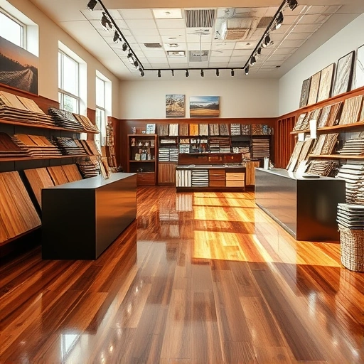 Flooring showroom with hardwood, laminate, tile, and carpet samples in a well-lit, inviting atmosphere showcasing professionalism.