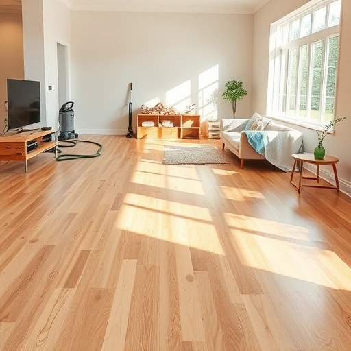 Hardwood floor removal and disposal project in a bright Oklahoma City room with polished wood floors and modern decor.