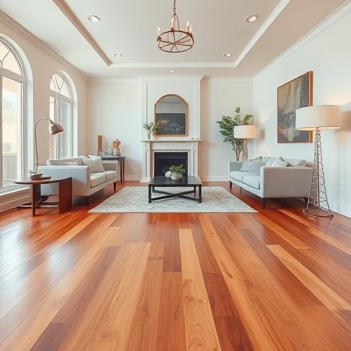 Hardwood floor acclimation service in Oklahoma City showcasing a beautifully installed floor with rich tones and smooth finish.