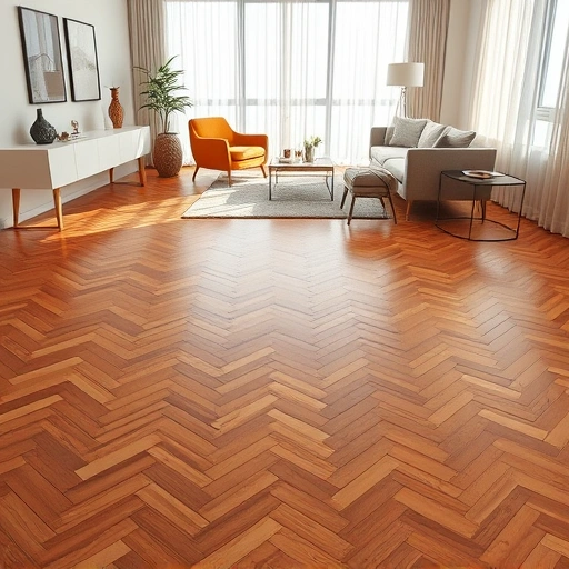 Perfect hardwood flooring installation in Harrah, OK, featuring herringbone pattern in warm tones and stylish interior design.