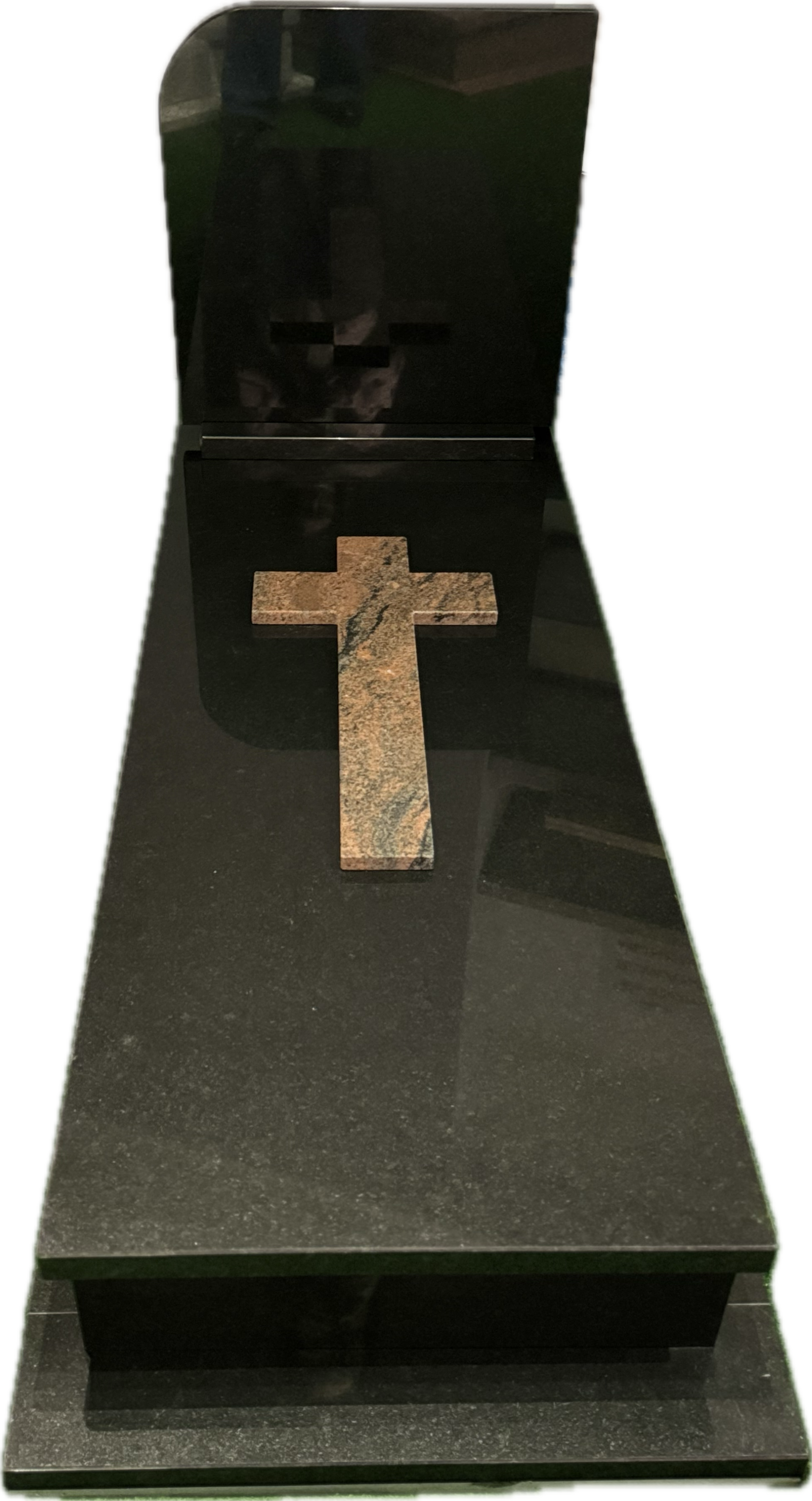 Modèle de pierre tombale Adara A1 avec stèle Floris F2 en granit Nero Assoluto poli, groupe 6.