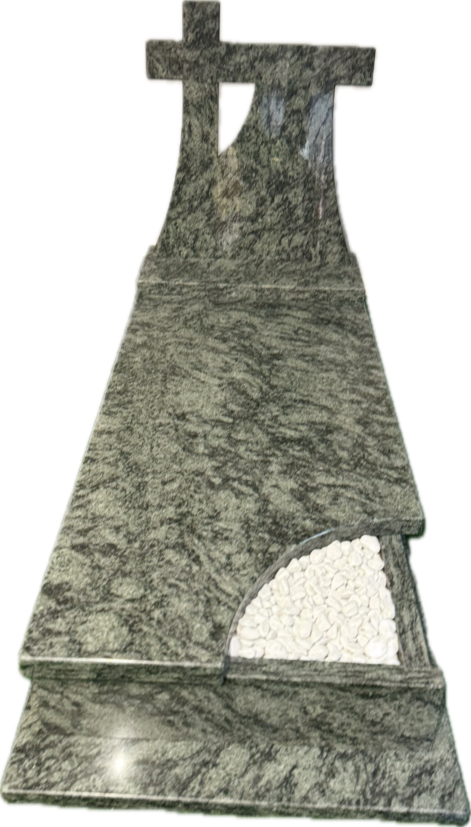 Modèle de pierre tombale Celaneo C1 avec stèle Efira E2 en granit Olive Verde poli, groupe 5.