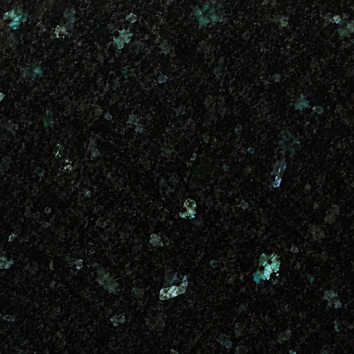 Échantillon de granit Labrador Emerald, groupe 5, noir profond avec reflets vert émeraude.