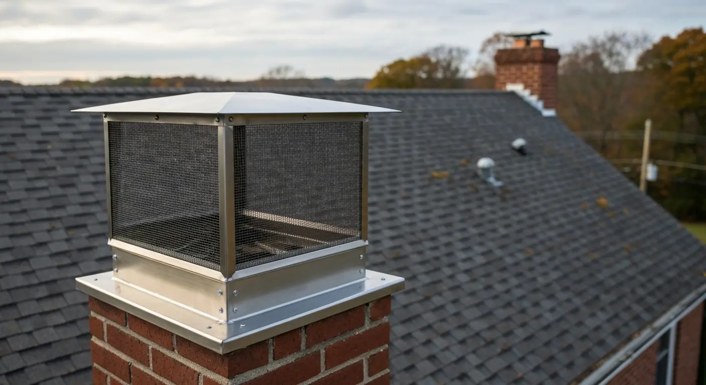 New chimney cap installation to prevent water and animal entry
