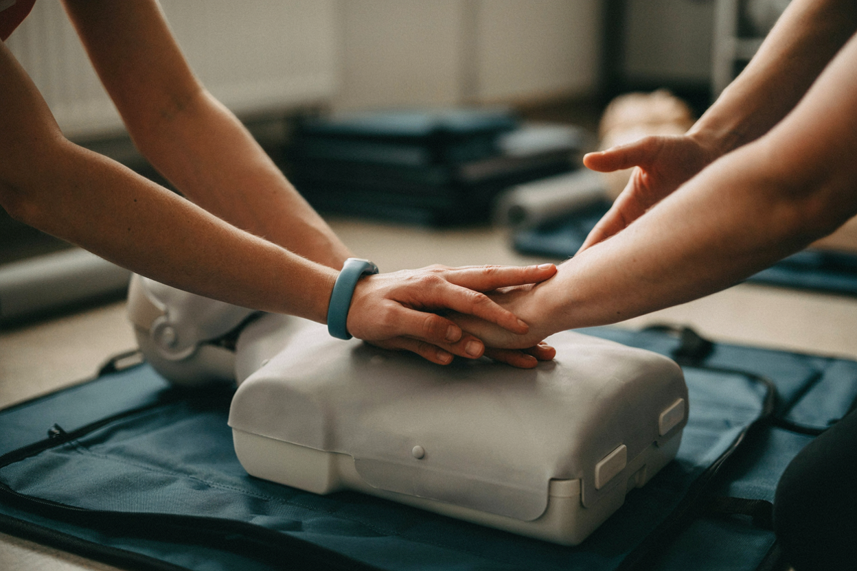 teen compressions with trainer encouragement