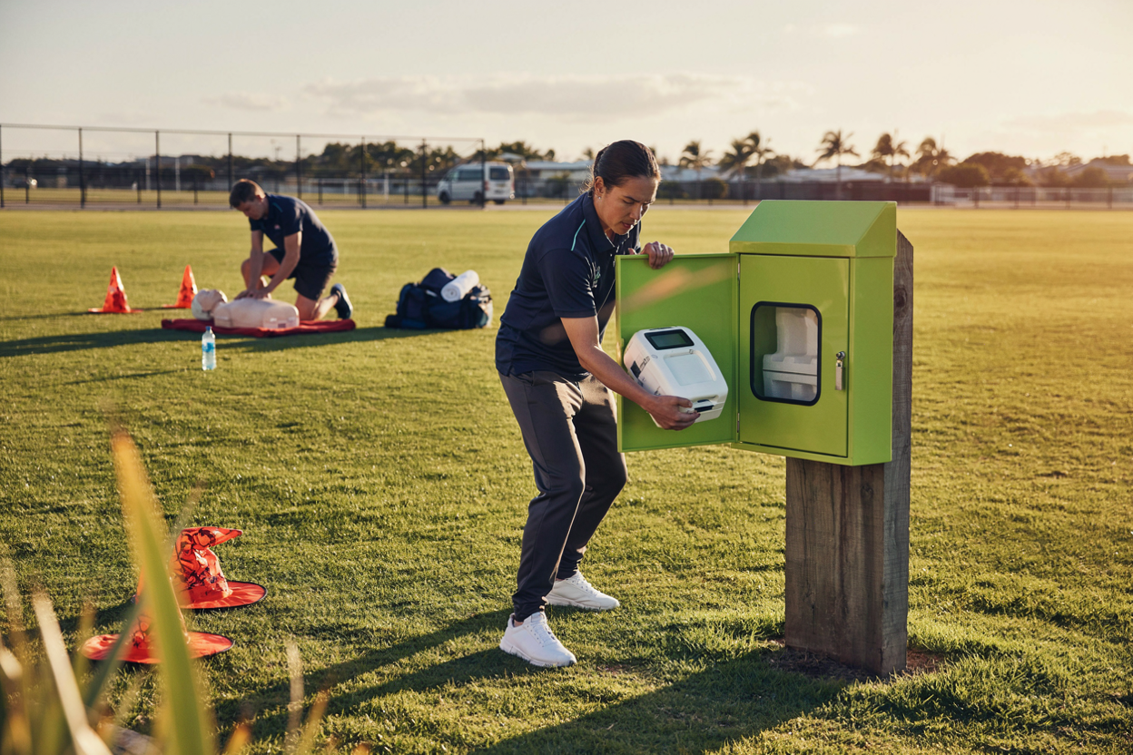 Grabbing the AED off the wall