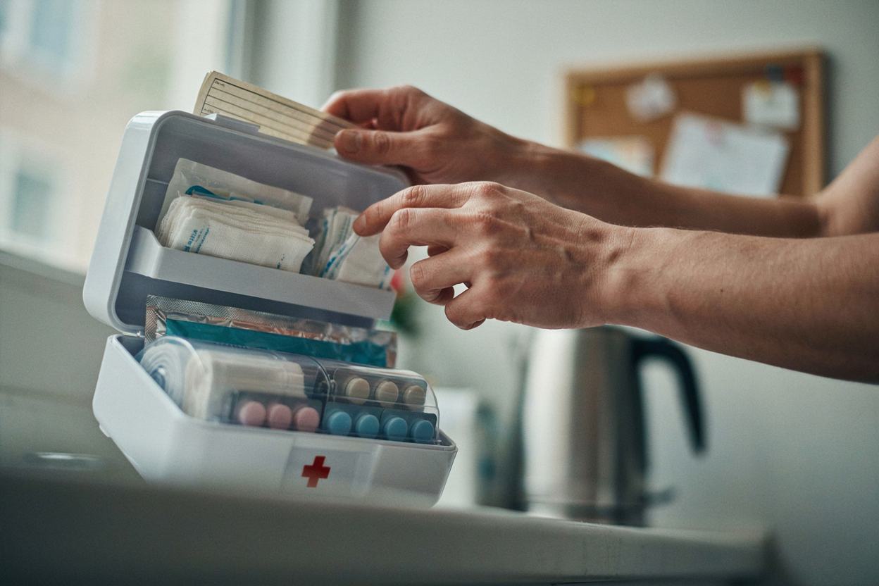 checking the first aid kit